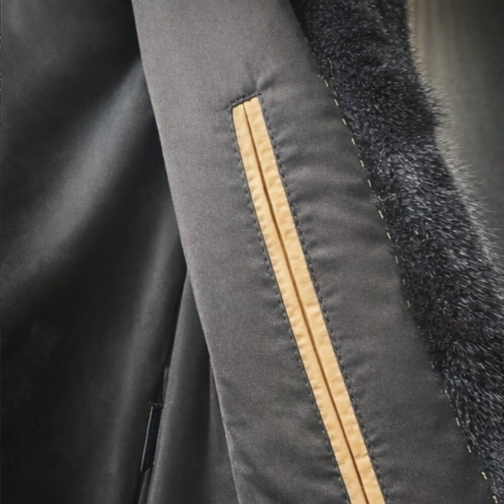 NEW Genuine Hooded Mink Fur Coat – Dark Blue-Black Luxury Elegance - Picture 9 of 10